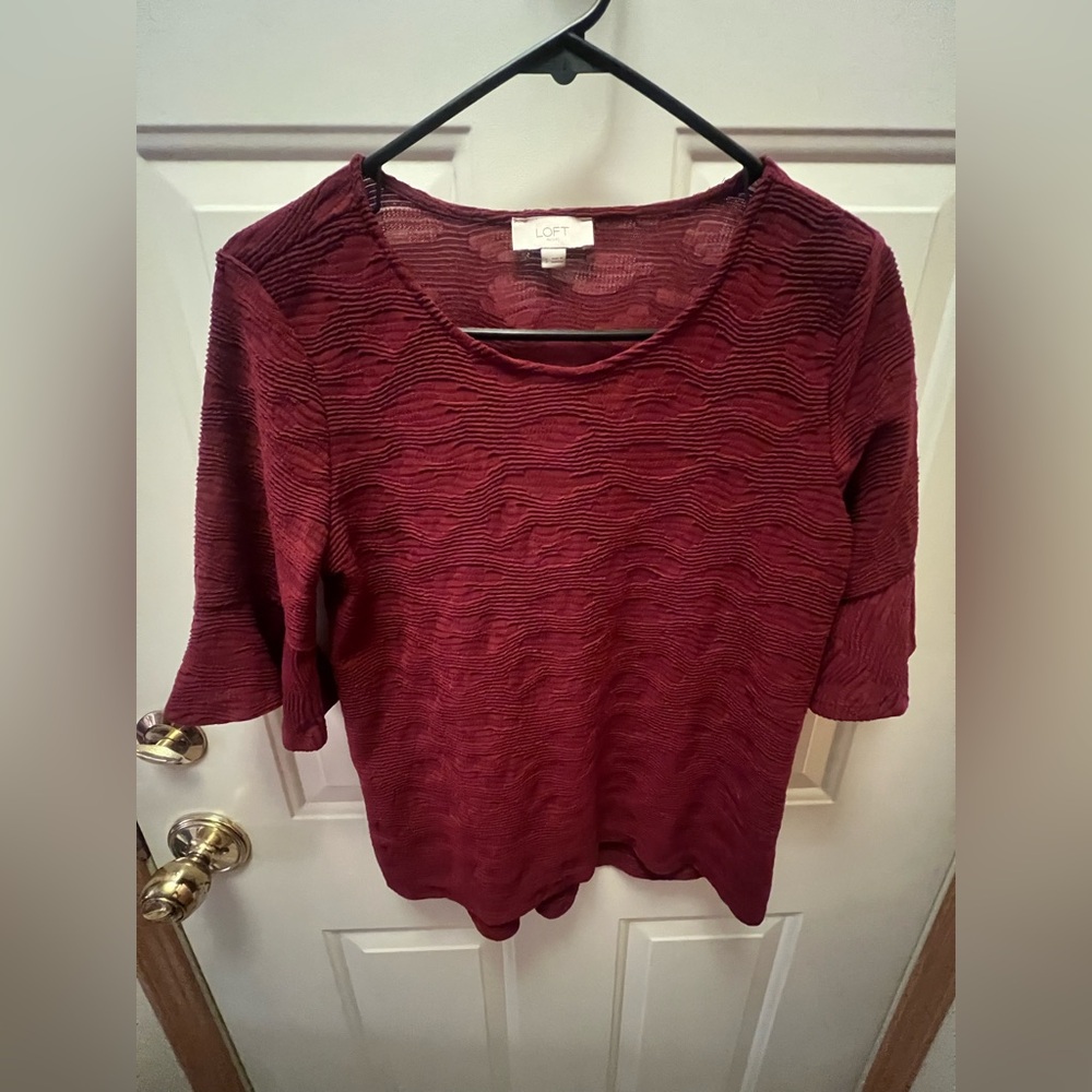 LOFT Textured Maroon Long Sleeve Top